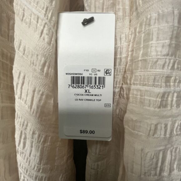 Guess Women Tops XL Beige Crinkle Blouse Collar Long Sleeve MSRP$89.00 NWT 0201 - Picture 12 of 16